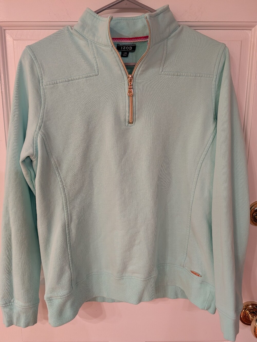IZOD Women's Mint Green Cotton Quarter-Zip Pullover Sweatshirt Sz L